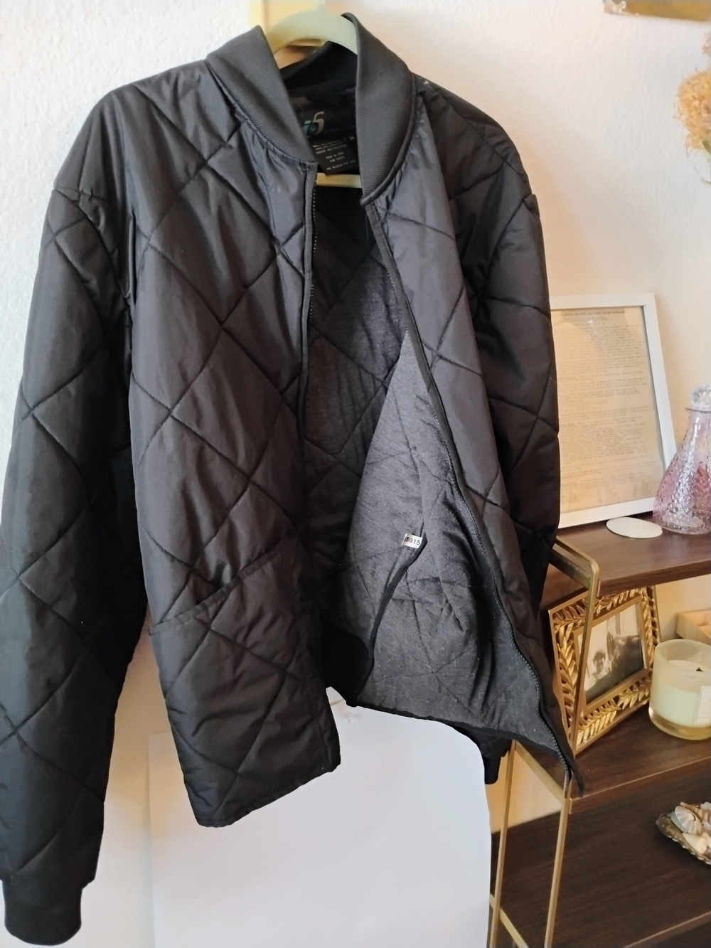 i5 Apparel Black Diamond Quilted Bomber Jacket Fleece Lined Plus Size 2X